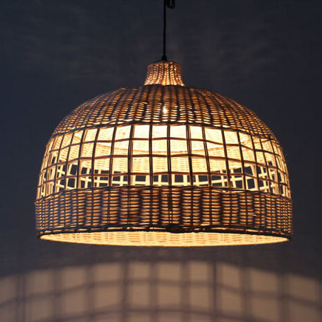 Vintage Rattan Weaving 1-Light Dome Pendant Light