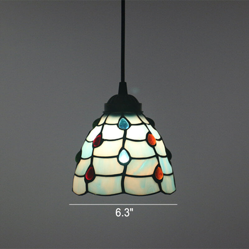 Tiffany European Gemstone Stained Glass Round 1-Light Pendant Light