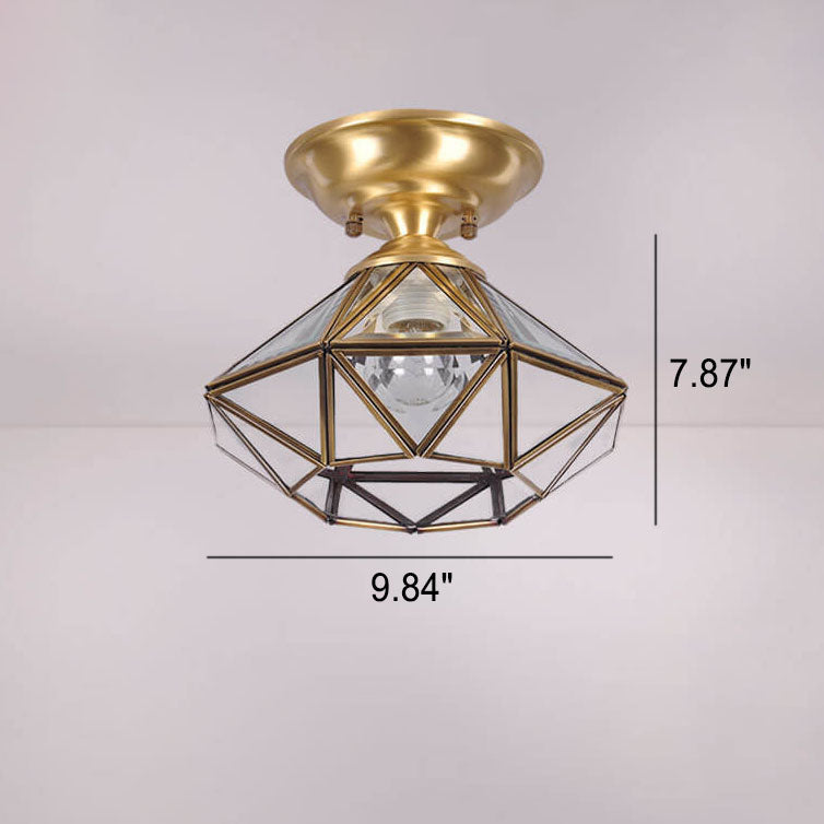 European Light Luxury Full Copper Round 1-Light Semi-Flush Mount Light