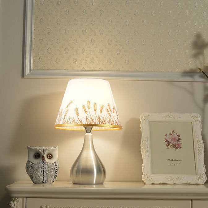 Simple Fabric Lampshade Silver Base 1-Light Table Lamp
