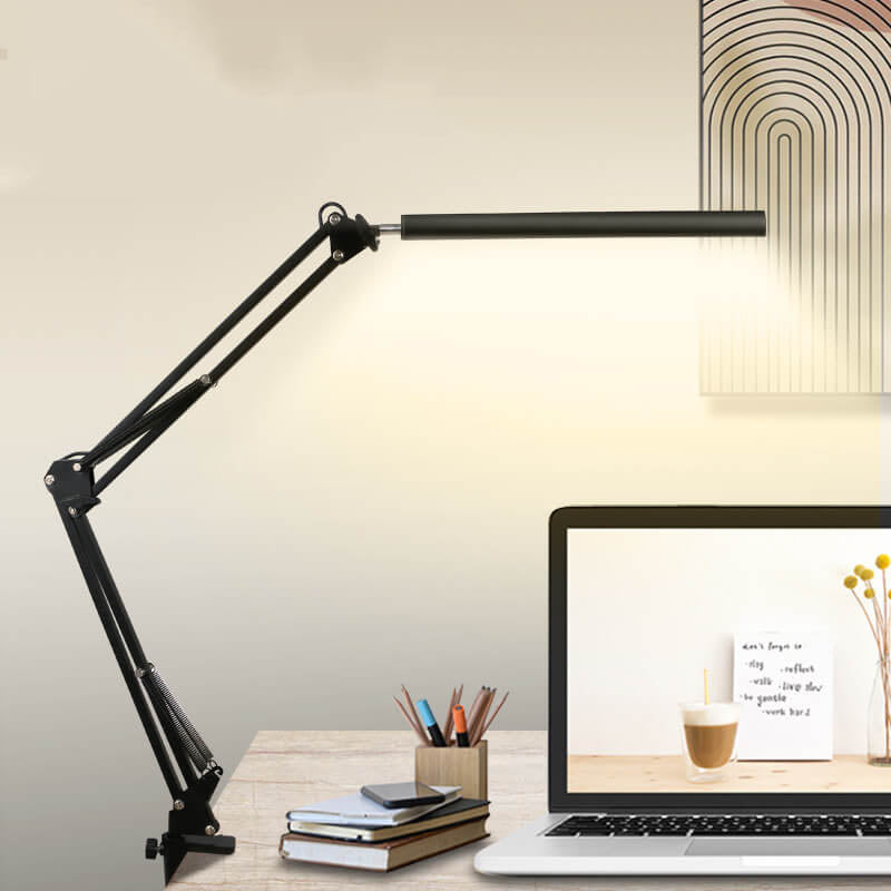 Lampe de bureau de lecture USB à pince à bras long pliable à LED pour protection des yeux