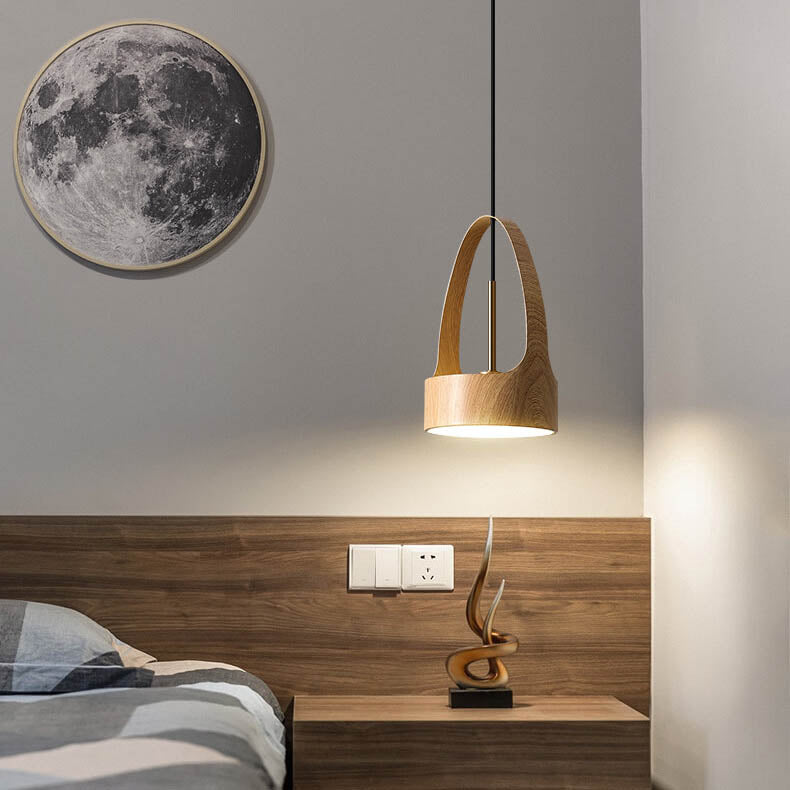 Modern Wood Grain Handle 1-Light  LED Pendant Light