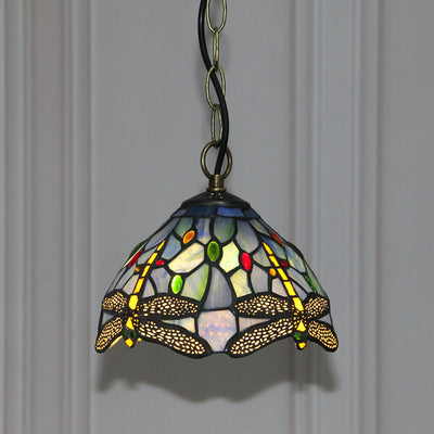 Tiffany Buntglas 1-Licht Libelle Dome Pendelleuchte 