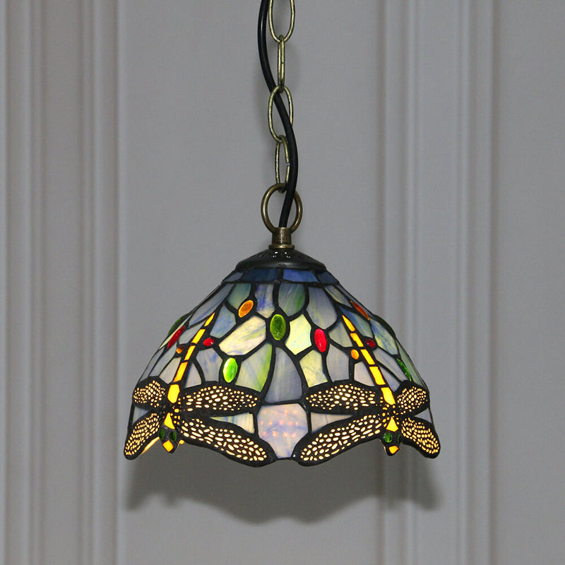 Tiffany Stained Glass 1-Light Dragonfly Dome Pendant Light