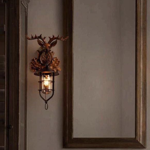 Retro Deer Head Antlers 1-Light Wall Sconce Lamp