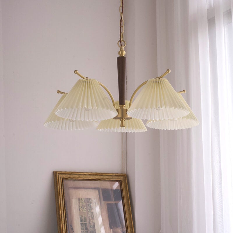 Vintage Walnut  Pleated Shade 3/6 Light Chandelier