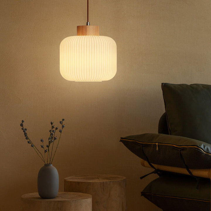 Retro Weiß gestreiftes Glasgefäß 1-Licht Japanische Pendelleuchte 