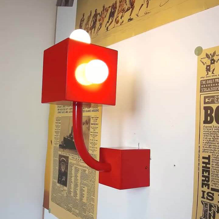 Vintage Red Square Iron 3-Light Wall Sconce Lamp