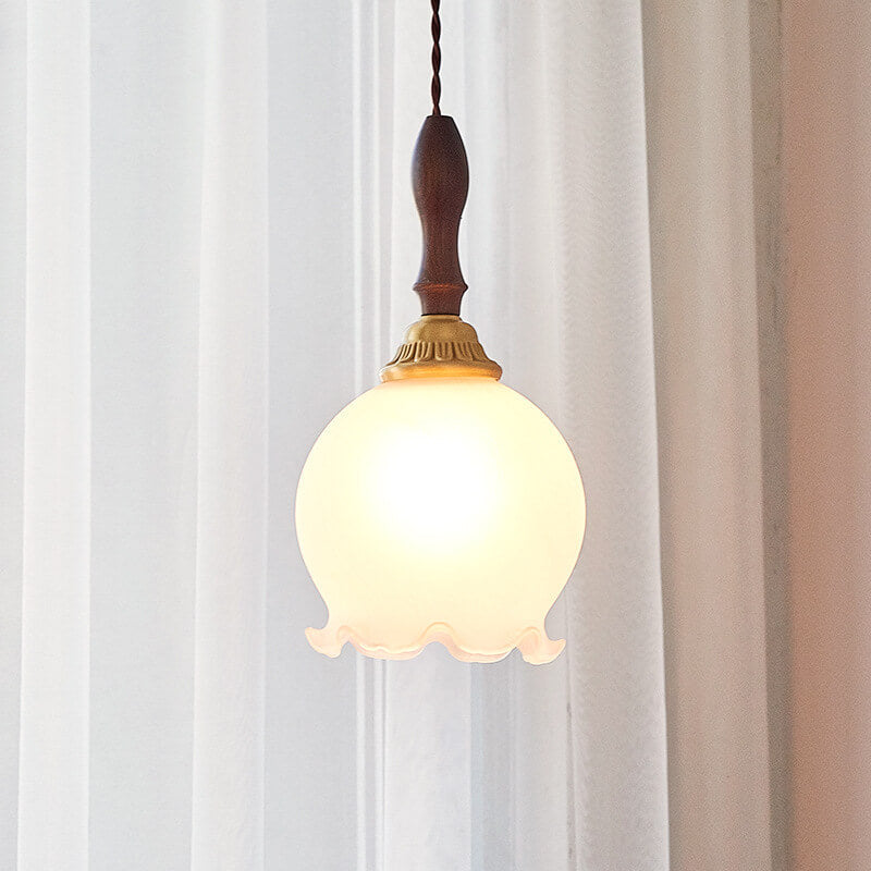 Lámpara Colgante de 1 Luz de Tulipán de Vidrio Vintage Francés 