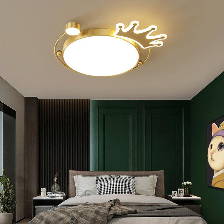 Nordic Creative Crown Brass LED Flush Mount Ceiling Light