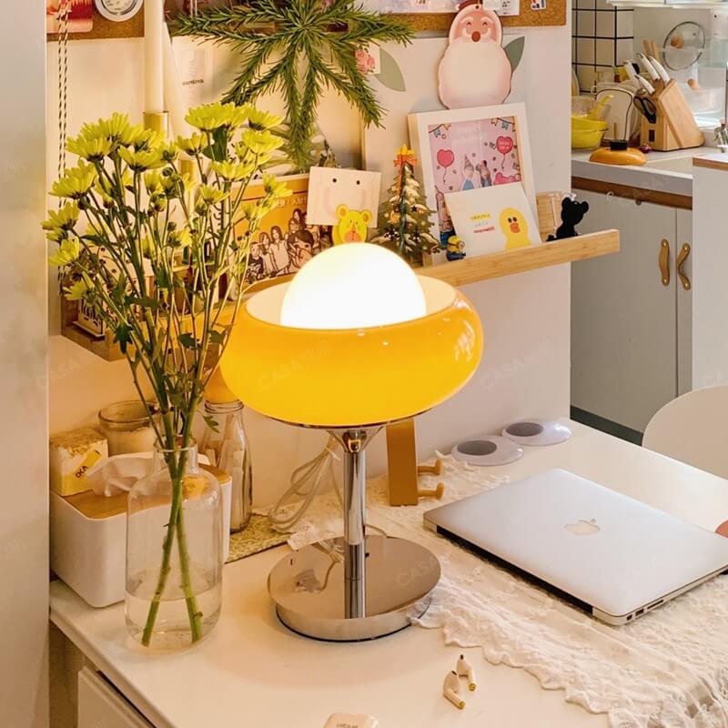 Vintage Glass Egg Tart Iron Base 1-Light Table Lamp