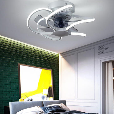 Modern Creative Cage LED Semi-Flush Mount Ceiling Fan Light