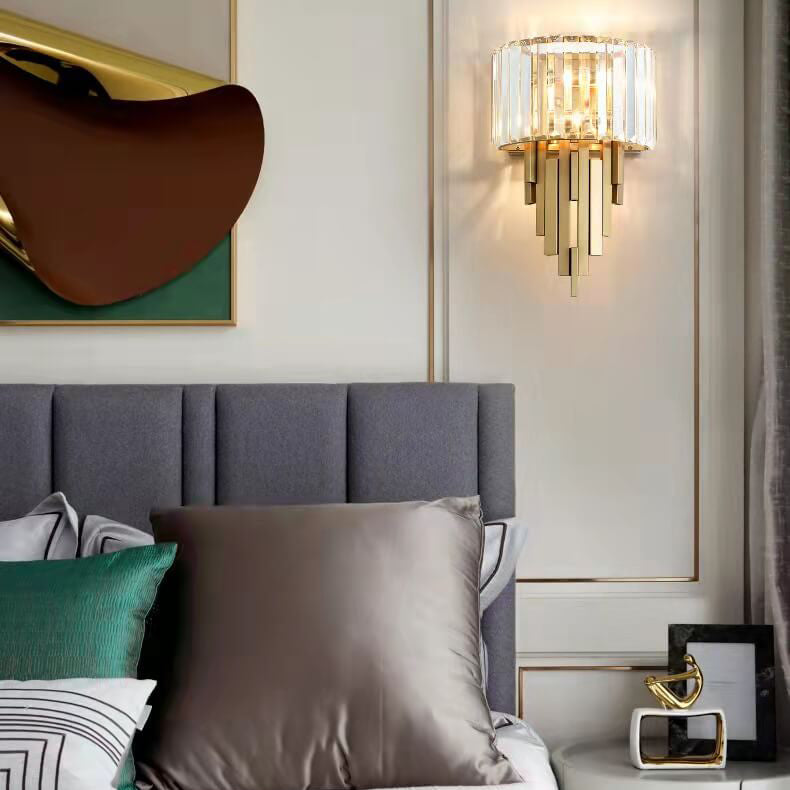 Modern Luxury Crystal Columnar 2-Light Wall Sconce Lamp