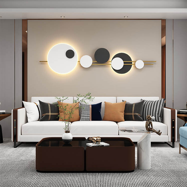 Modern Minimalist Round Iron Faux Leather LED Decorative Wall Mural Lamp for Living Room