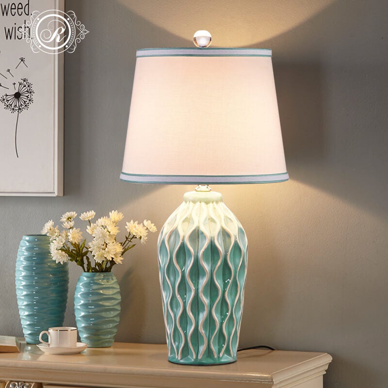 Moderne einfache Stoff-Eisriss-Keramik 1-Licht-Tischlampe 