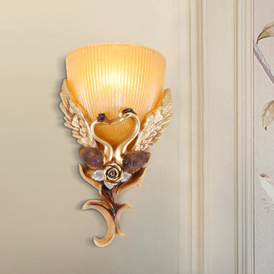 European Swan Carving Flared Glass Resin 1-Light Wall Sconce Lamp