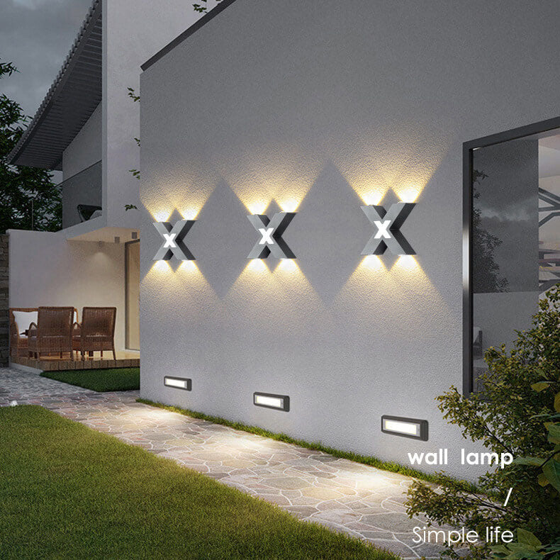 Lampe murale extérieure moderne étanche en forme de X à LED 4 lumières 