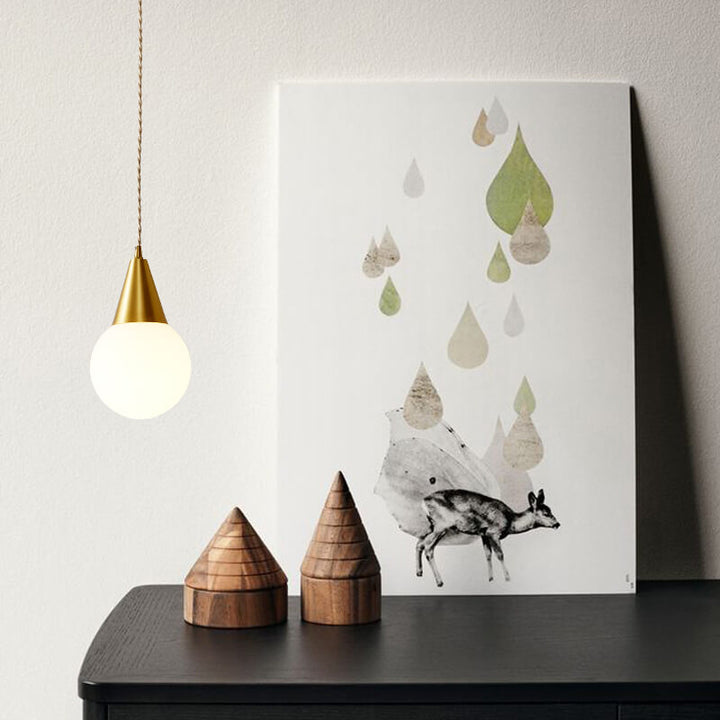 Nordic Creative Cone Brass Glass Orb 1-Light Pendant Light