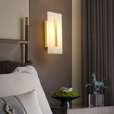Lampe murale à LED 1 lumière en laiton carré en marbre chinois de luxe 