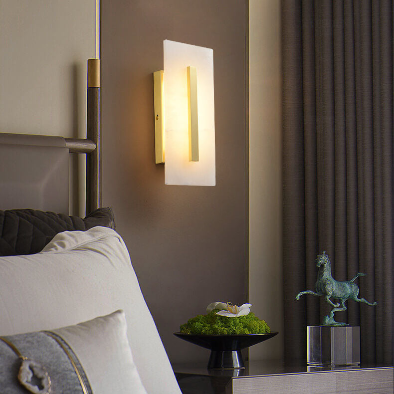 Lampe murale à LED 1 lumière en laiton carré en marbre chinois de luxe 