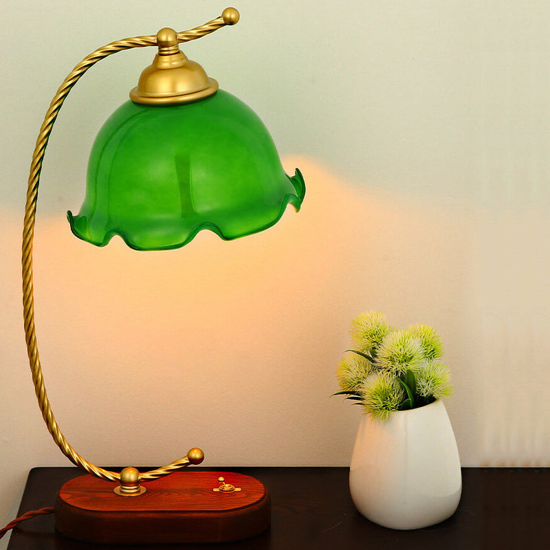 Lampe de table décorative à 1 lumière avec abat-jour en verre français rétro 
