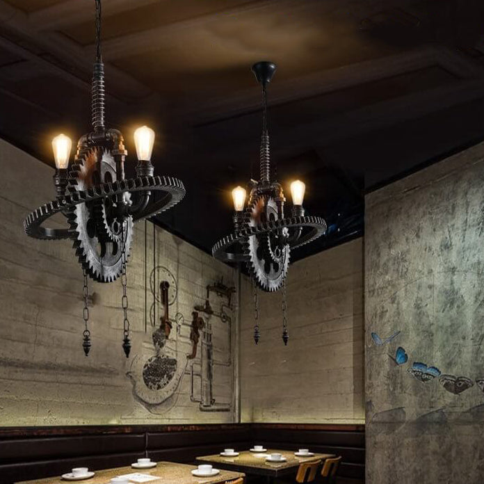 Vintage Industrial Iron Gear Shape 2-Light Chandelier