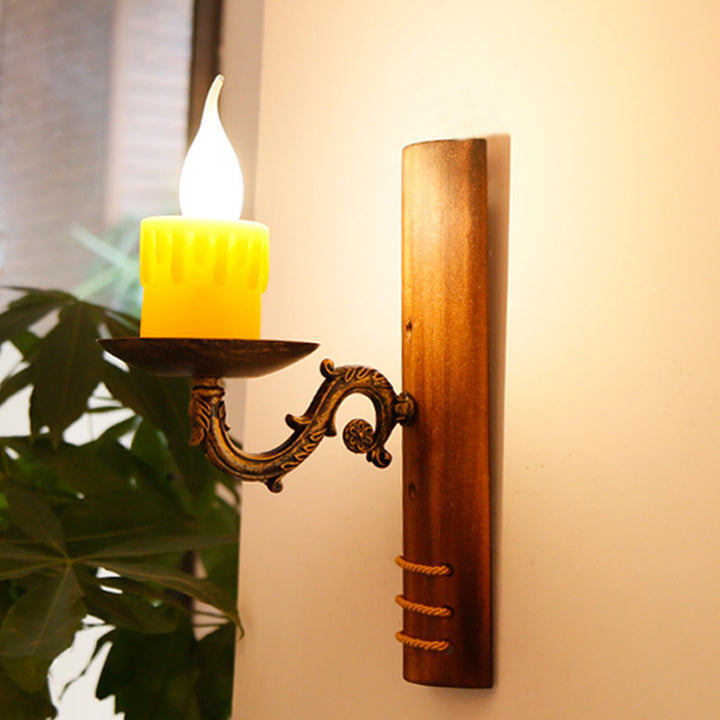 Applique murale à 1 lumière tissée en bambou vintage Candle 