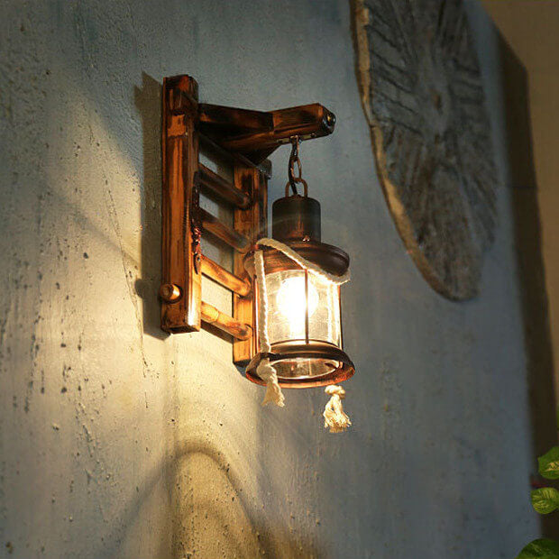 Vintage Kerosene Bamboo Weaving Base 1-Light Wall Sconce Lamp