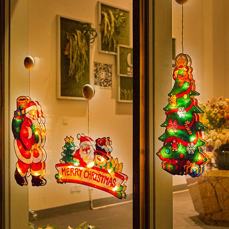 Décoration de fenêtre à ventouse avec lumières de Noël à l&