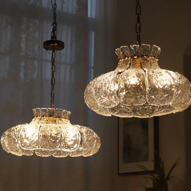 Lustre vintage en forme de poire à 4 lumières avec verre fondant 