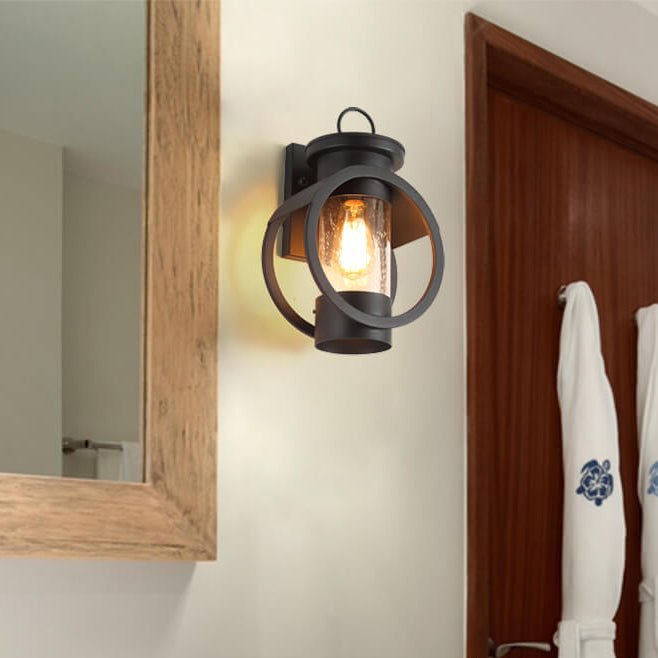 Applique murale rétro industrielle en fer à colonne ronde étanche pour extérieur 1 lumière 