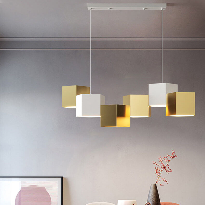 Modern Creative Square Geometric Iron LED Macaron Chandelier