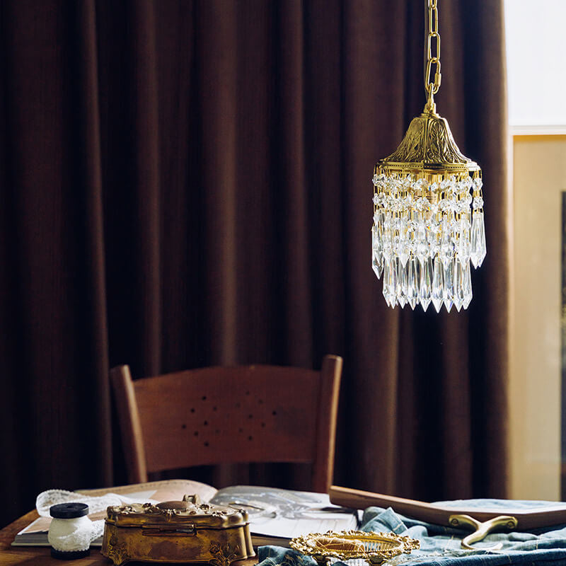Lámpara colgante de 1 luz de cristal y latón con campanillas vintage 