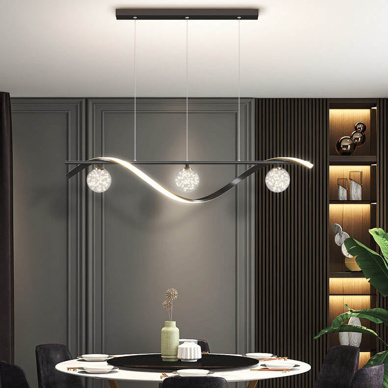 Modern Creative Curve Long Striped Glass Ball LED Chandelier