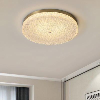 Modern Glass Brass Round LED Flush Mount Ceiling Light