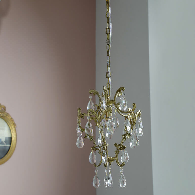 Lámpara colgante elegante de 1 luz de cristal de latón vintage francés 