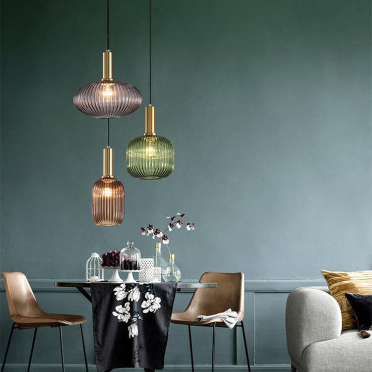 Minimalist Striped Glass Lantern 1-Light Pendant Light