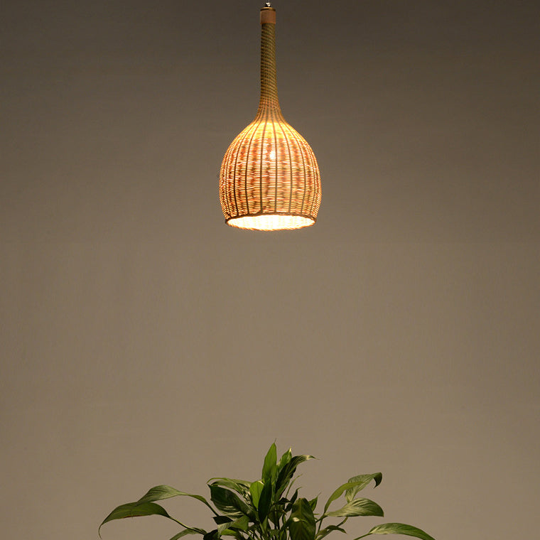 Bambusweberei Flaschenform 1-Licht Pendelleuchte im chinesischen Stil 