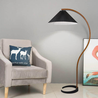 Vintage Wood Pleated Shade 1-Light Standing Floor Lamp