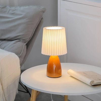 Nordic Vintage Pleated Shade Glass Base 1-Light Table Lamp