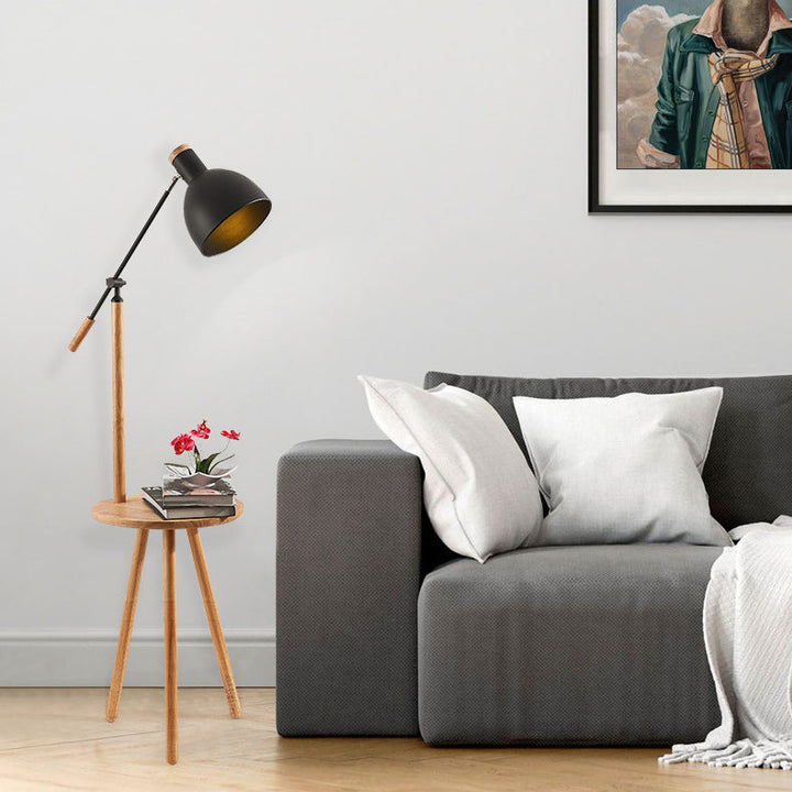 Industrielle Eisen-Schattierung Holzregal 1-Licht Stehlampe 