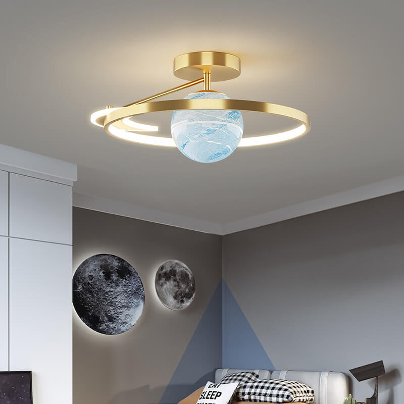 Modern Space Planet Globe LED Semi-Flush Mount Ceiling Light