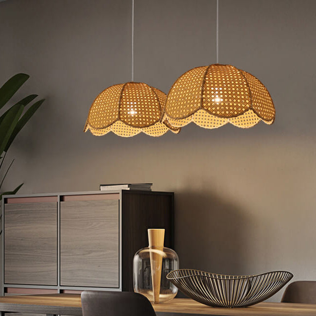 Nordic Rattan Weaving Scallop Dome 1-Light Pendant Light