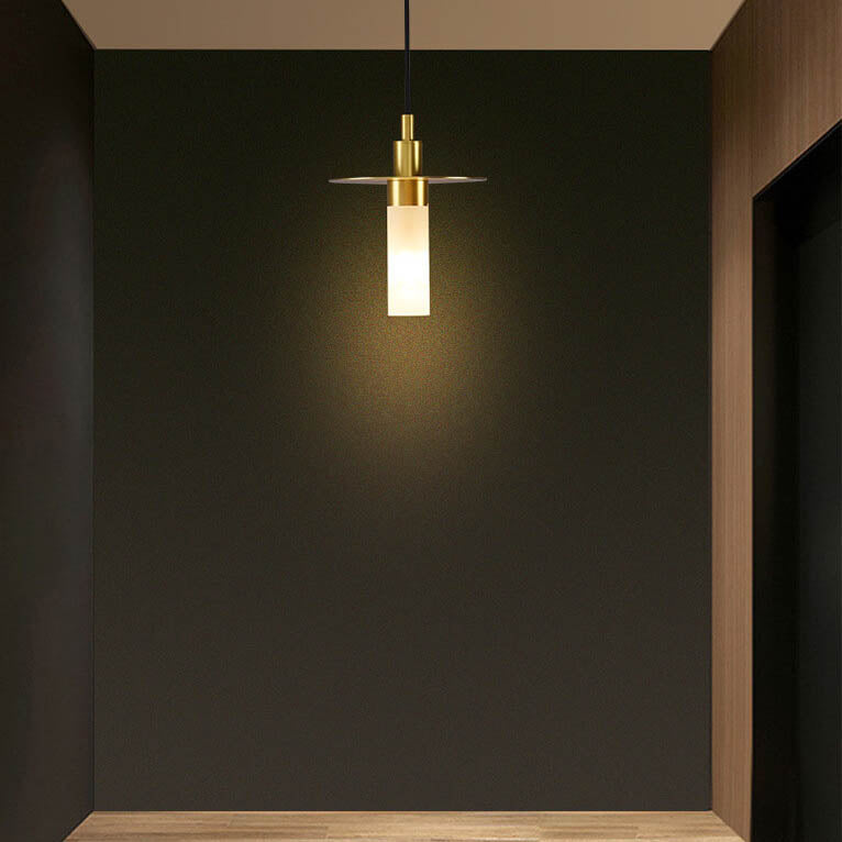 Modern Copper Glass Cylinder 1-Light Pendant Light