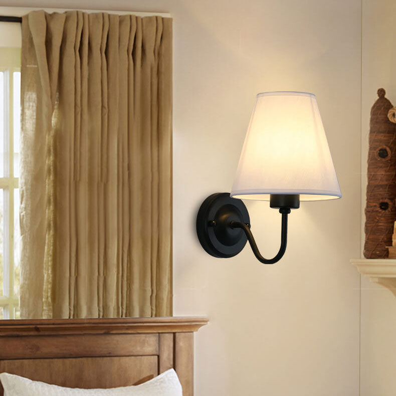 Modern Fabric Bell Shade Bend Arm 1-Light Wall Sconce Lamp