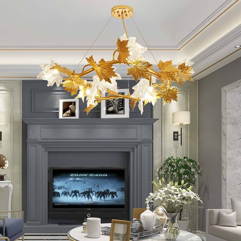 Modern Maple Leaf  Glass Aluminum 6-Light Chandelier