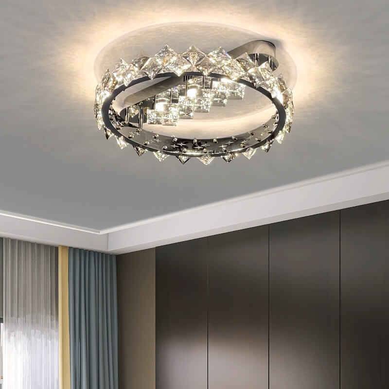 Modern Luxury Crystal Circle LED Semi-Flush Mount Ceiling Light