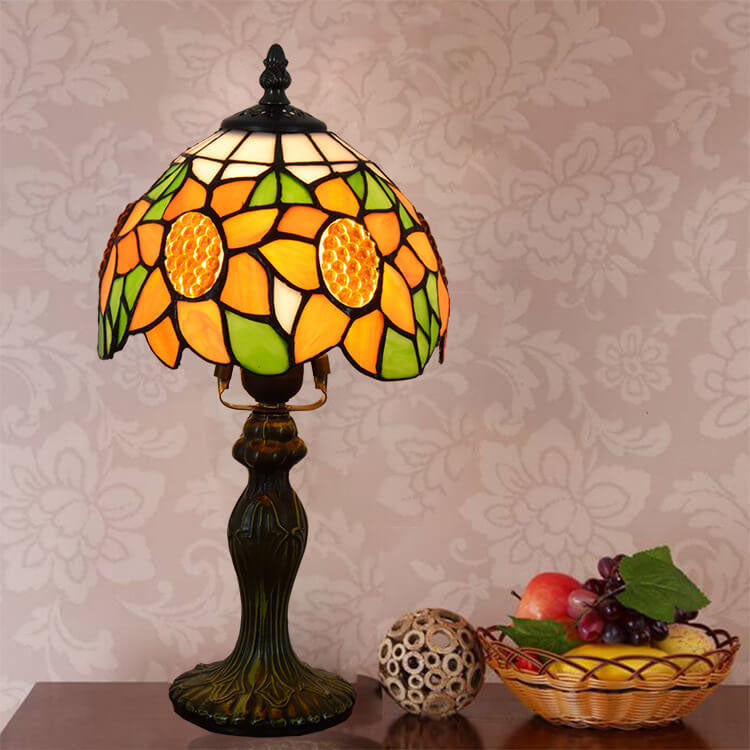 Tiffany Rustikale Sonnenblume Buntglas 1-Licht Tischlampe 