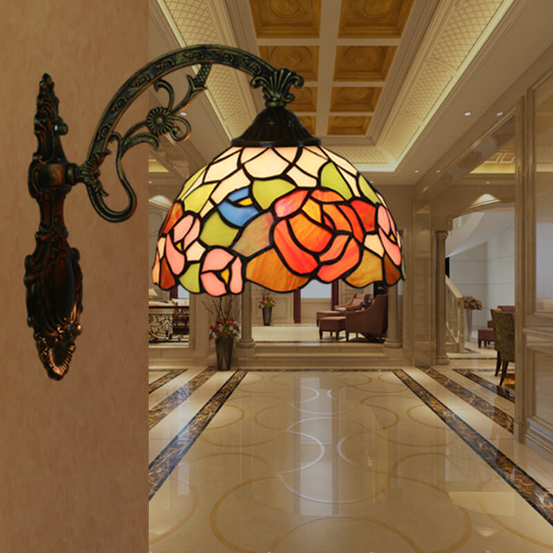 Lámpara de Aplique de Pared de Vidrio Tiffany con Flor de 1 Luz 