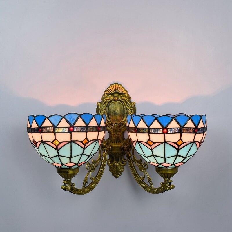 Tiffany Mediterranes Buntglas 2-Licht Wandleuchte 
